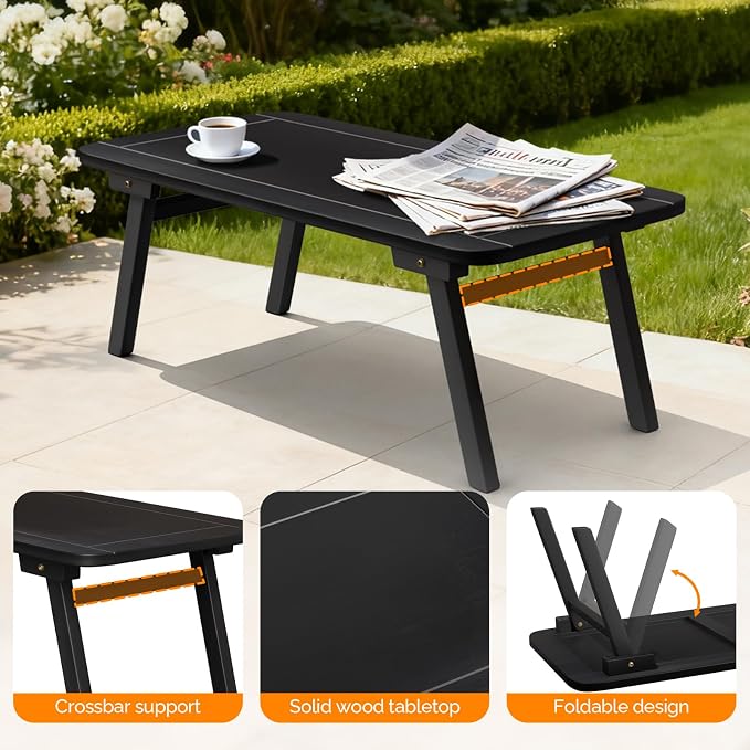 VINGLI Outdoor Folding Coffee Table, Natural Poplar Wood Patio Coffee Table - Image 8