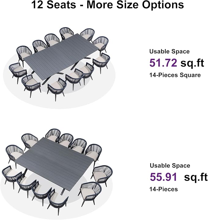 PURPLE LEAF Outdoor Dining Set for 12 All-Weather 14 Pieces Patio Aluminium - Image 7