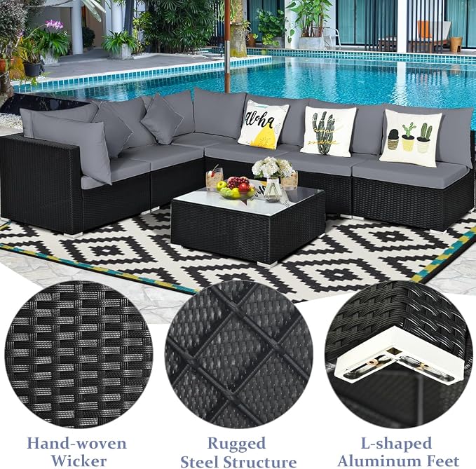 Tangkula 7-Piece Patio Furniture Set, Outdoor Sectional Sofa - Image 7