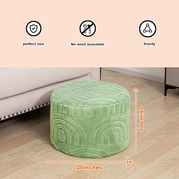 Asuprui Plush Fabric Ottoman Footrest – 20"x14" Soft Foam Pouf - Image 2