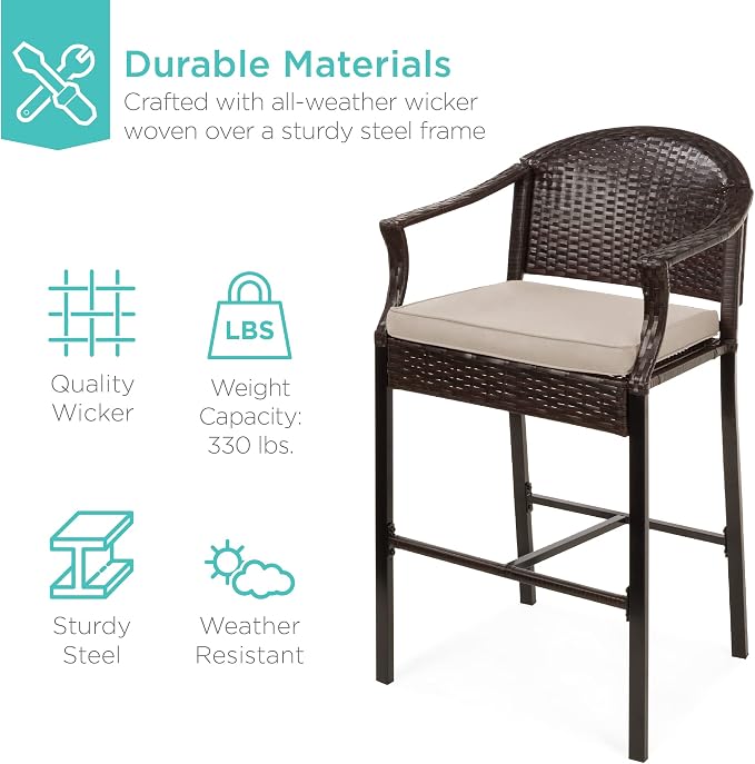 Best Choice Products 3-Piece Patio Bar Table Set, Outdoor Wicker Bar Height - Image 3