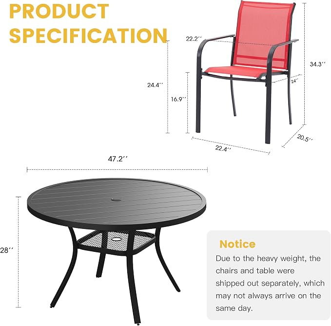 VICLLAX Patio Dining Set for 6, All Weather Metal Outdoor Furniture Set- 47" - Image 2