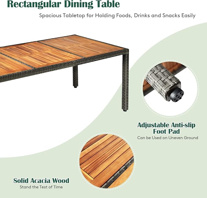 Tangkula 9 Pieces Patio Dining Set, Garden Acacia Wood and Wicker Furniture Set - Image 4