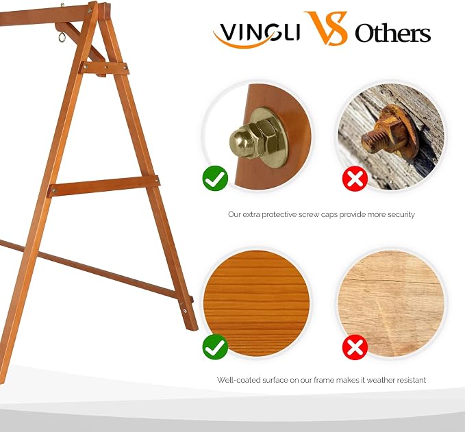 VINGLI 4FT Porch Swing Frame, 660 LBS Capacity Wooden A-Frame Swing Stand - Image 2