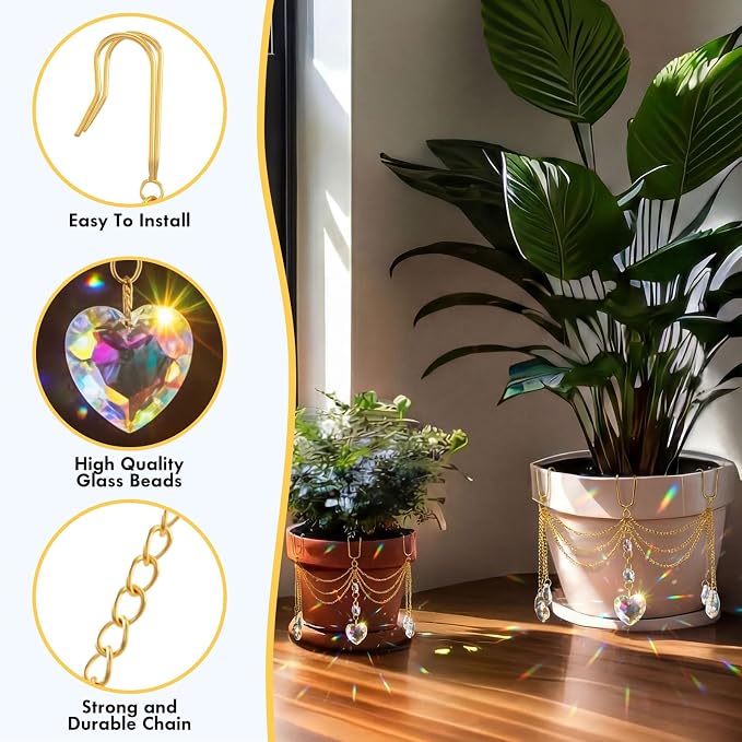 Sun Catcher Plant Hanger with Beads and Glass Crystal Beaded Plant Accessories - Image 3