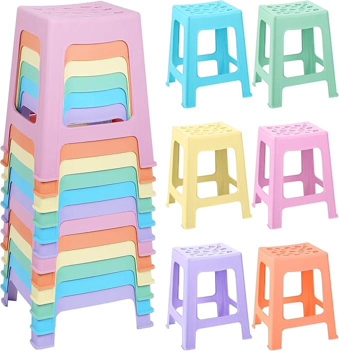 TURSTIN 12 Pack Plastic Stools 16.9 Inch 6 Macaron Colored Nesting Stools by TURSTIN