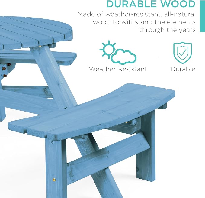 Best Choice Products 6-Person Circular Outdoor Wooden Picnic Table - Image 3