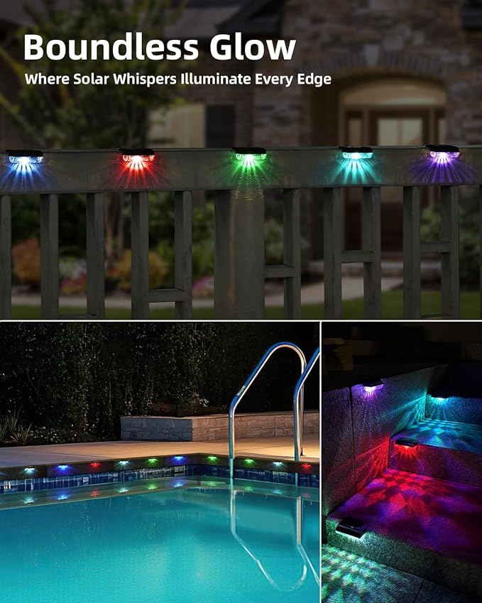 24 Pack Solar Fence Lights Outdoor RGB Solar Deck Lights Waterproof Led Step - Image 2