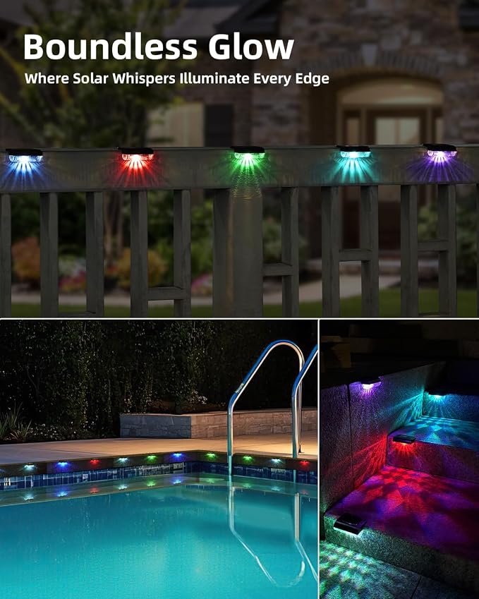 12 Pack Solar Deck Lights Outdoor RGB Led Solar Fence Lights Step Waterproof - Image 5