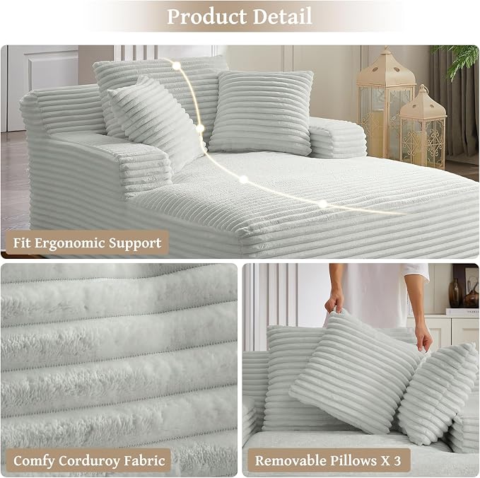66" Chaise Lounge Chair Indoor, Oversized Boneless Couch Comfy Upholstered - Image 5