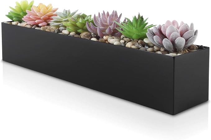 DR&Co Modern Black Trough Rectangular Planter, 16“ Metal Window Planter Box by DRCo