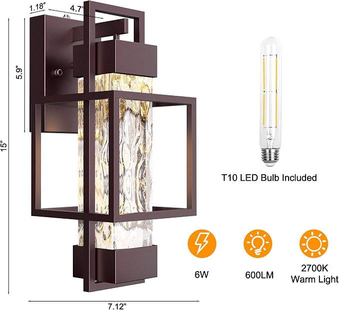 PARTPHONER Modern Outdoor Wall Lights 2 Pack, Waterproof Porch Light - Image 4