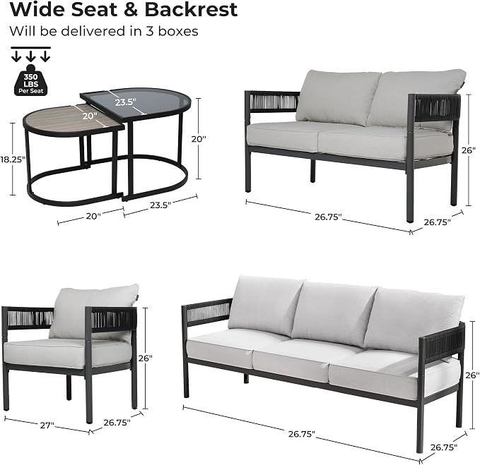 Grand patio 6-Piece Outdoor Furniture Set, 7 Seats Wicker Sofa Conversation Set - Image 2