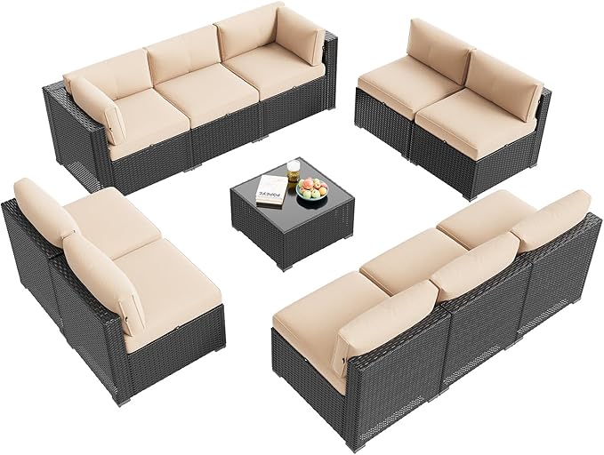 Aoxun Patio Furniture Set, 11 Piece Outdoor Sectional Sofas - Image 9