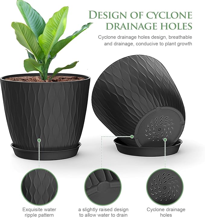 6 inch Plant Pots, 5 Pack Flower Pots - Image 3