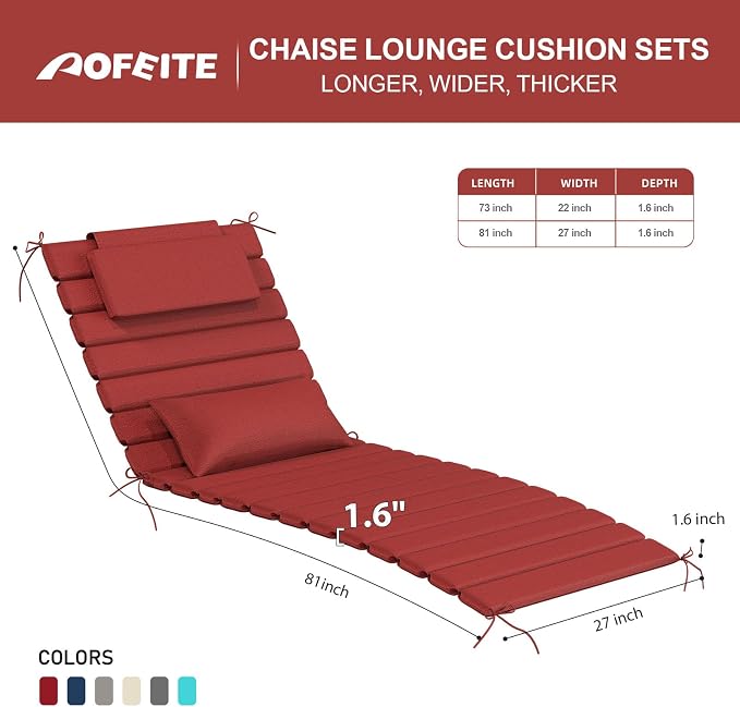 2PCS Outdoor Water-Resistant Olefin Chaise Lounge Cushions - Image 3