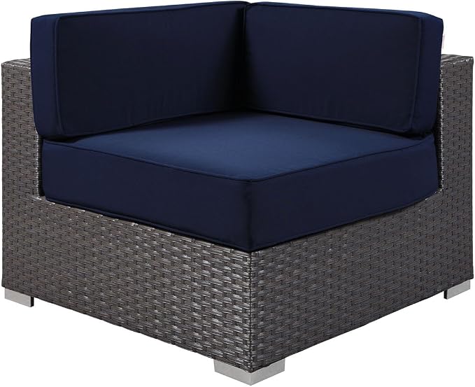 Modway Sojourn Wicker Rattan Outdoor Patio Sunbrella Fabric Corner in Canvas by Modway
