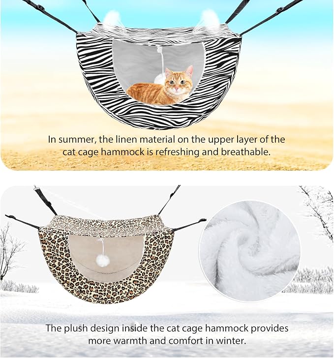 Unittype 2 Pieces Cat Cage Hammock Hanging Pet Bed Double Layer Soft Plush - Image 6