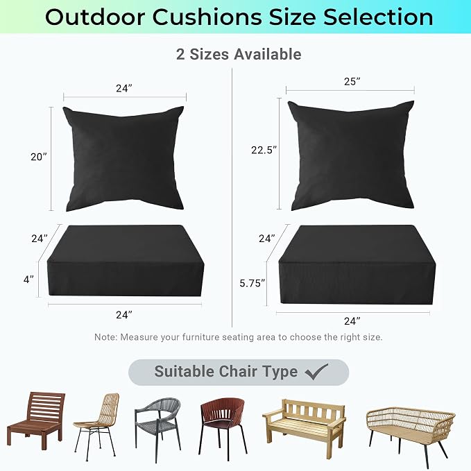 Outdoor Cushions for Patio Furniture, Outdoor Seat Cushion Set 24 x 24 x 5.75 - Image 6