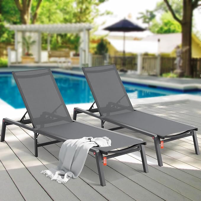 VEVOR 2 Pcs Chaise Lounge Chairs Outdoor, Aluminum Patio Lounge Chair - Image 2