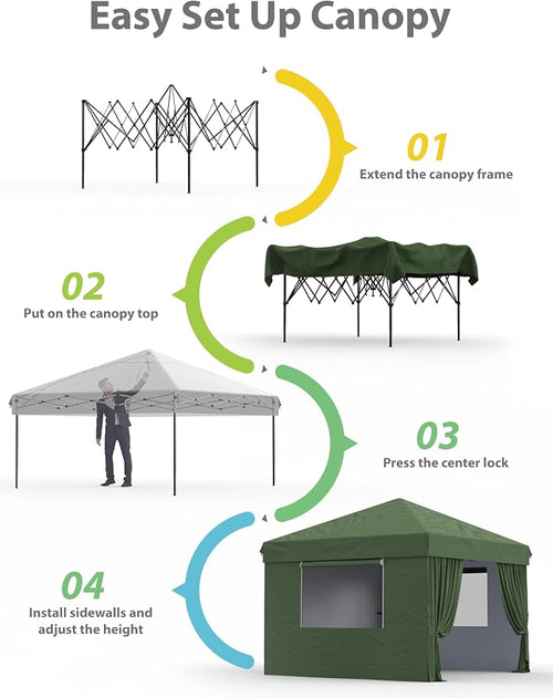 10x10 Pop Up Canopy Tent with 4 Removable Sidewalls Outdoor Canopy One-Person - Image 2