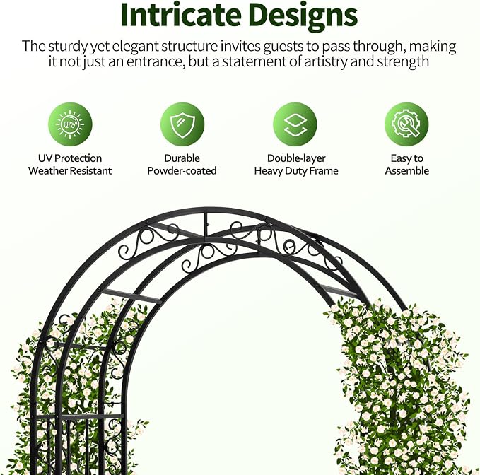 Garden Arch Arbor 83 Inches Tall, Heavy Duty Metal Iron Arbor - Image 3