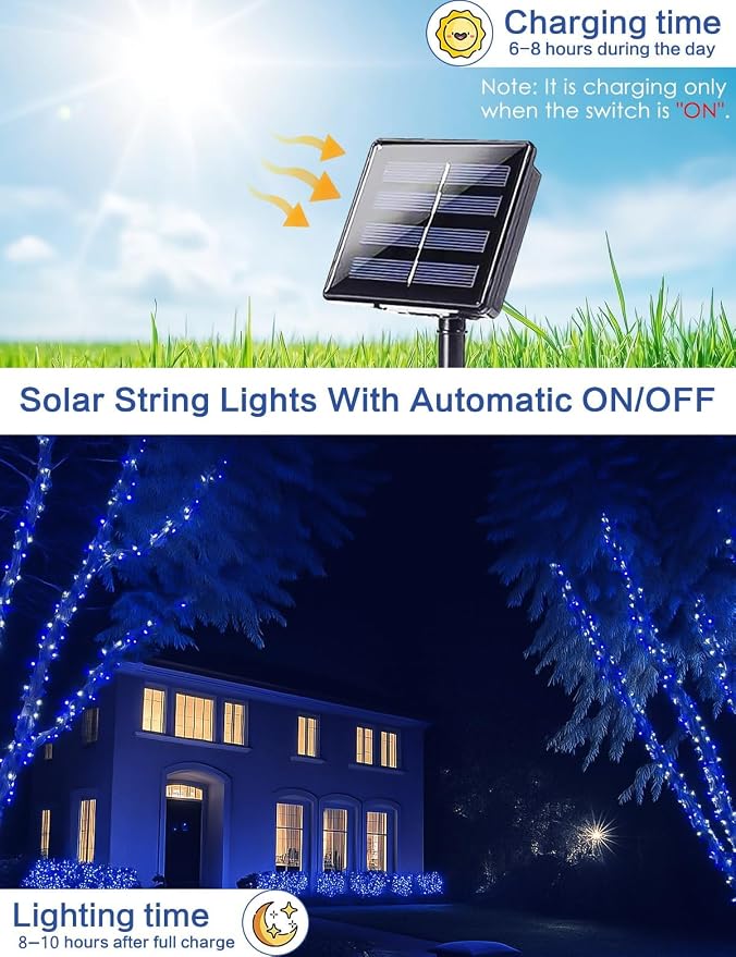 2 Pack Blue and White Solar String Lights Outdoor, 80FT 200 LED Waterproof - Image 4