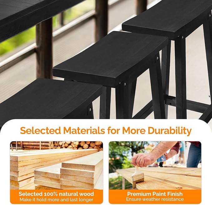 VINGLI Outdoor Bar Stools Set of 2, Solid Cedar Wood Barstools - Image 4