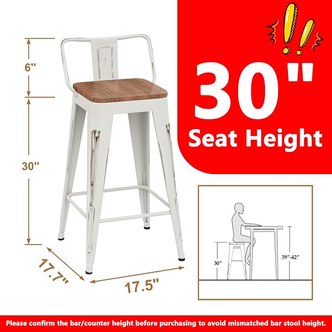 WENTMENT Bar Stools Set of 4 Counter Height Bar Stools Metal Barstools - Image 3