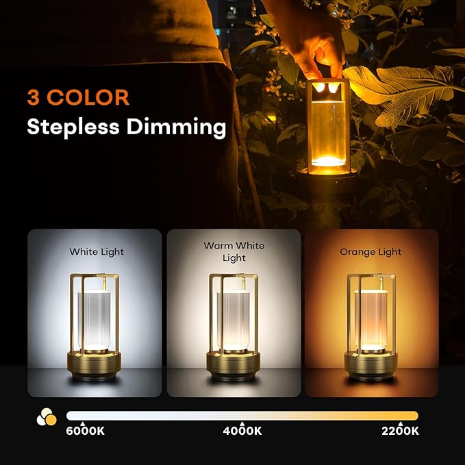 Portable Metal Table Lamp for Indoor/Outdoor, Rechargeable Cordless LED Lamp - Image 6
