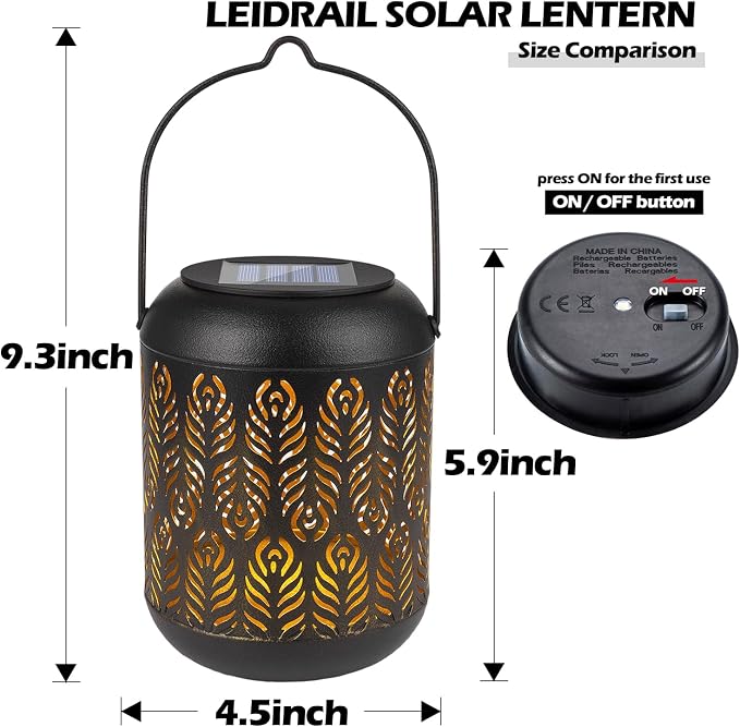 LeiDrail Solar Lantern Outdoor Hanging Lanterns Garden Metal Decorative Light - Image 4