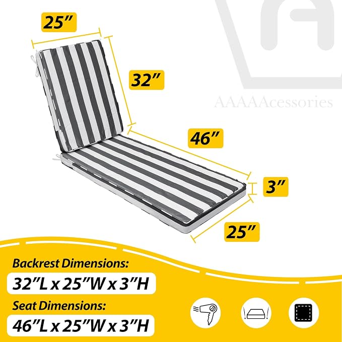 AAAAAcessories Outdoor Chaise Lounge Cushions, Fade-Resistant, Waterproof Patio - Image 5
