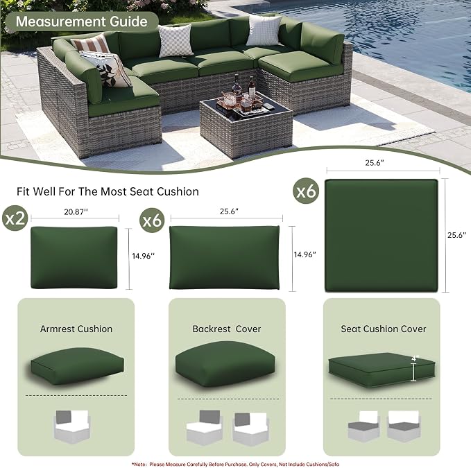Aoxun 14pcs Patio Cushion Covers Replacement, Waterproof Outdoor Furniture - Image 2