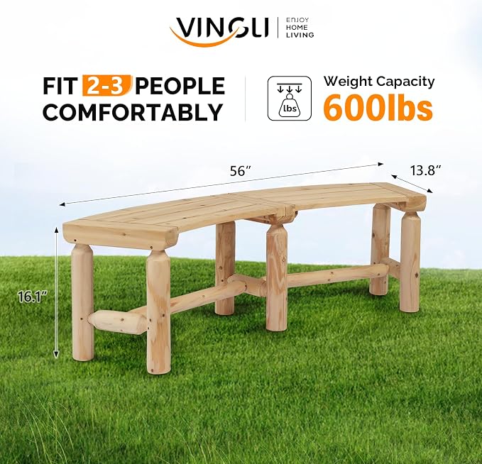 VINGLI Outdoor Bench Wooden Curved Bench, All-Weather Fire Pit Backless Patio - Image 3