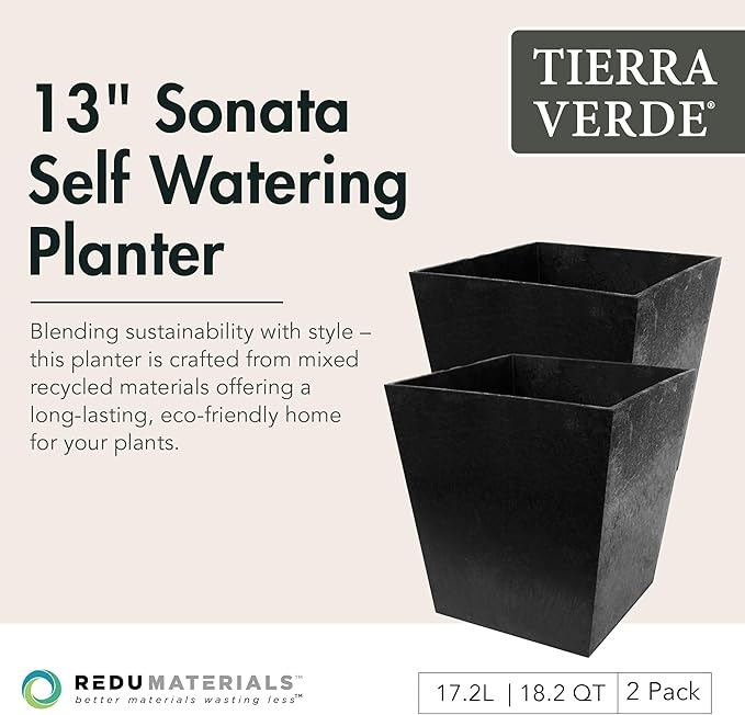 Tierra Verde 2-Pack Indoor & Outdoor Self-Watering Square Planters - Image 2