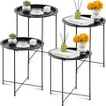 Kigley Set of 4 Metal Side Table Folding Tray Round Foldable End Table Outdoor by Kigley