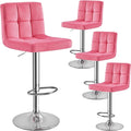 Yaheetech Pink Velvet Bar Stools, Adjustable Barstools Set of 4, Armless Swivel by Yaheetech
