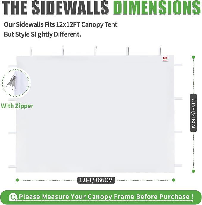Canopy Sidewalls for 12x12 Pop Up Canopy 99% UV Protection, Waterproof - Image 2