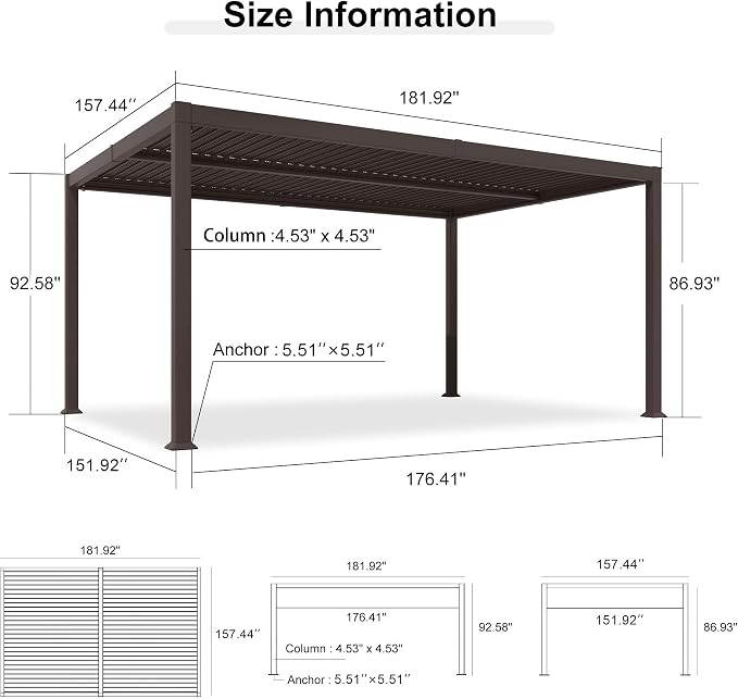 PURPLE LEAF 13' x 15' Louvered Pergola Outdoor Adjustable Louvre Shade Modern - Image 8