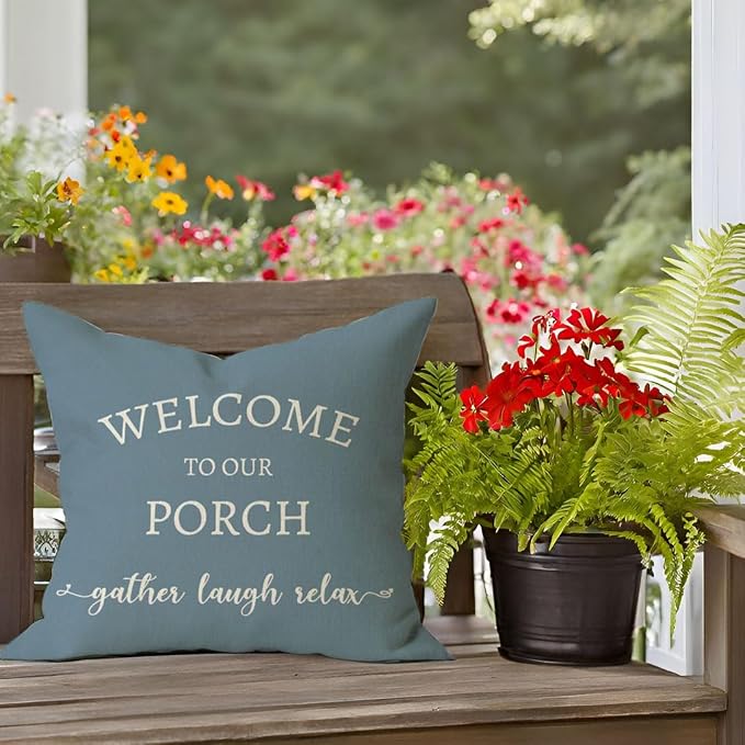 PANDICORN Welcome to Our Porch Stay Awhile Farmhouse Decorative Throw Pillow - Image 7