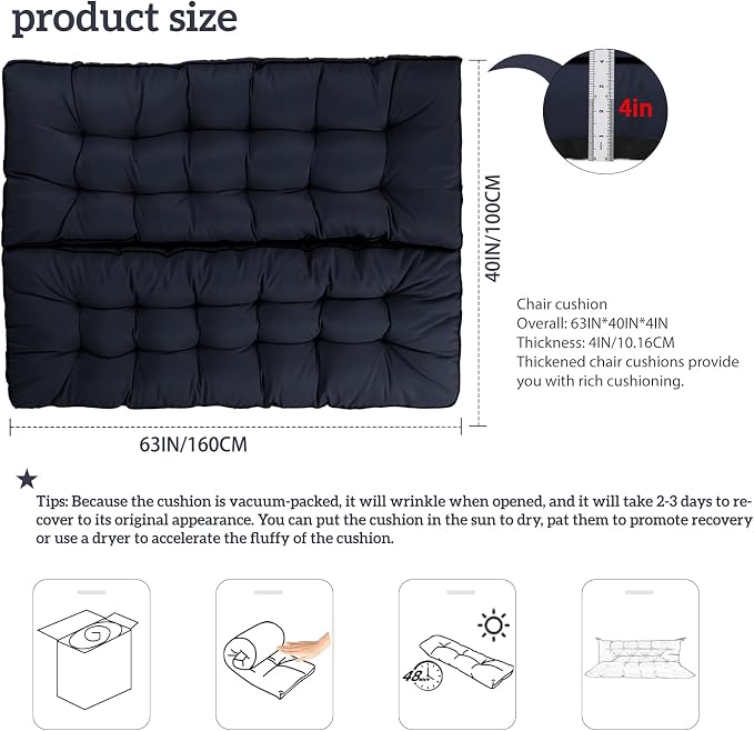 Outside Benches Cushion with Backrest, Thicken Waterproof Swing Cushions 2/3 - Image 5