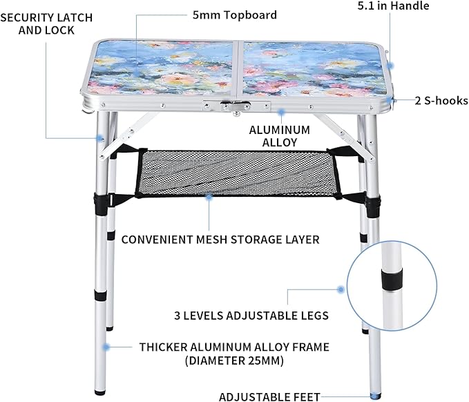 Outdoor Side Table, Portable 3 Adjustable Height Small Outdoor Folding Table - Image 4