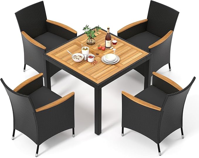Tangkula 5 Pieces Rattan Outdoor Dining Set by TANGKULA