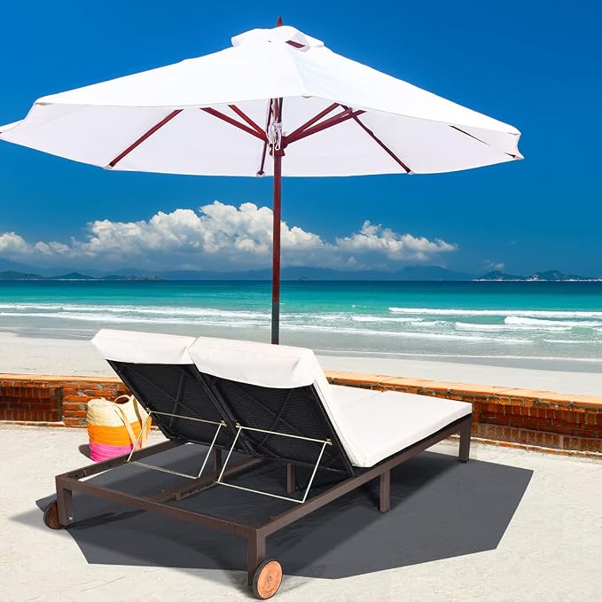 COSTWAY 2-Person Patio Rattan Lounge Chair Chaise Recliner Adjustable Cushion - Image 4