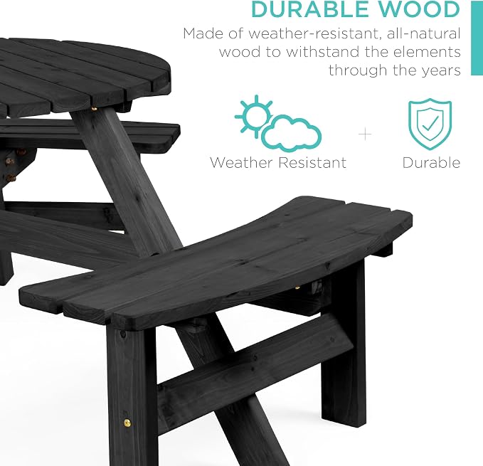 Best Choice Products 6-Person Circular Outdoor Wooden Picnic Table - Image 3