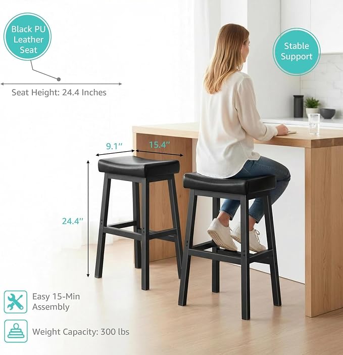 24 Inch Bar Stools Set of 2 for Kitchen Island, Kitchen Chairs Counter Height - Image 4