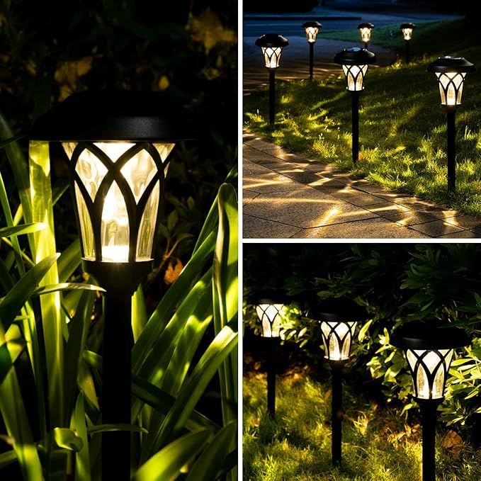 GIGALUMI 6 Pack Solar Pathway Lights Outdoor, Metal Glass & ABS Solar Landscape - Image 2