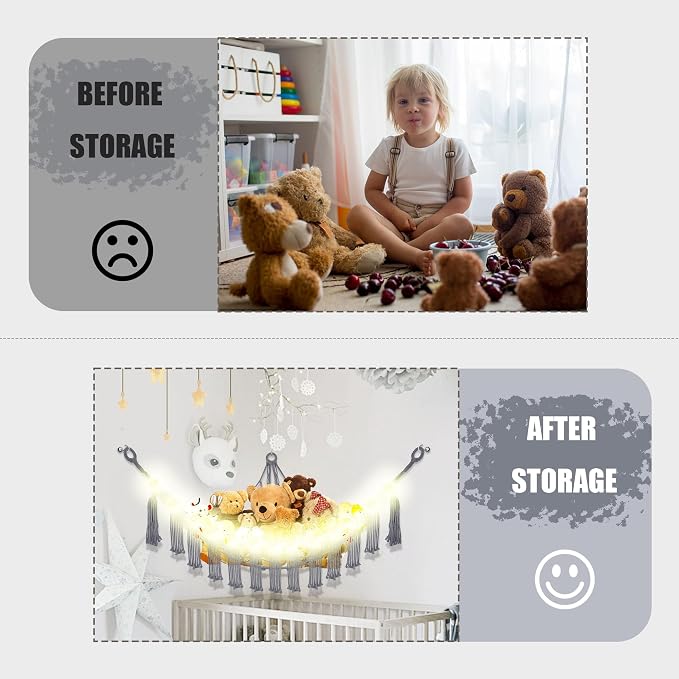 Stuffed Animal Hammock with LED Light, Large Stuffed Animals Storage Corner - Image 4