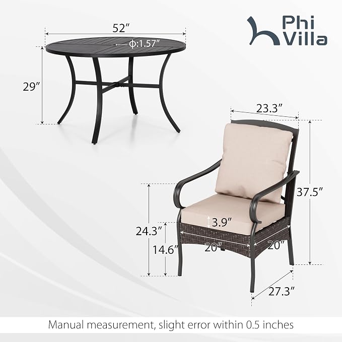 PHI VILLA 7 Pieces Patio Dining Set, Outdoor Round Table and Chairs - Image 2