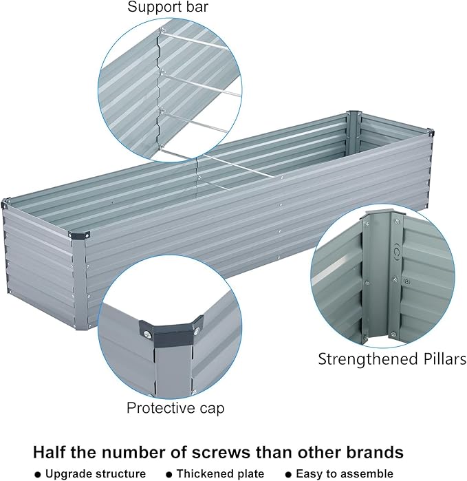2 Pack 12x2x1FT Galvanized Raised Garden Bed Kit, Outdoor Metal Planter Box - Image 4